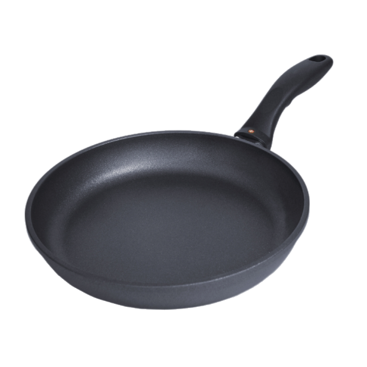 a black frying pan with a handle