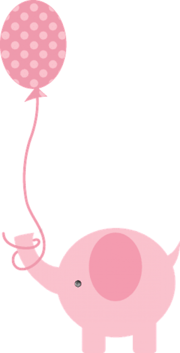 a pink elephant holding a balloon