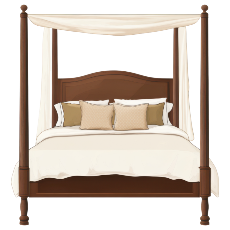 a bed with a canopy and pillows