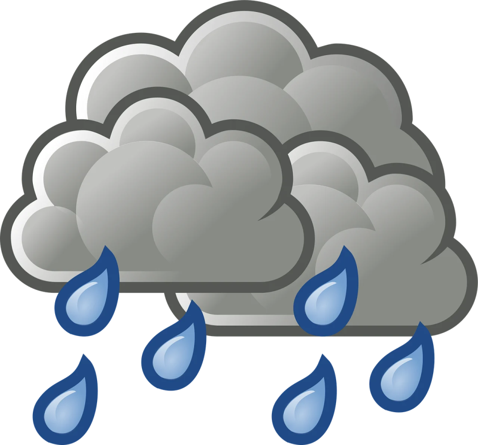 a gray cloud with blue rain drops