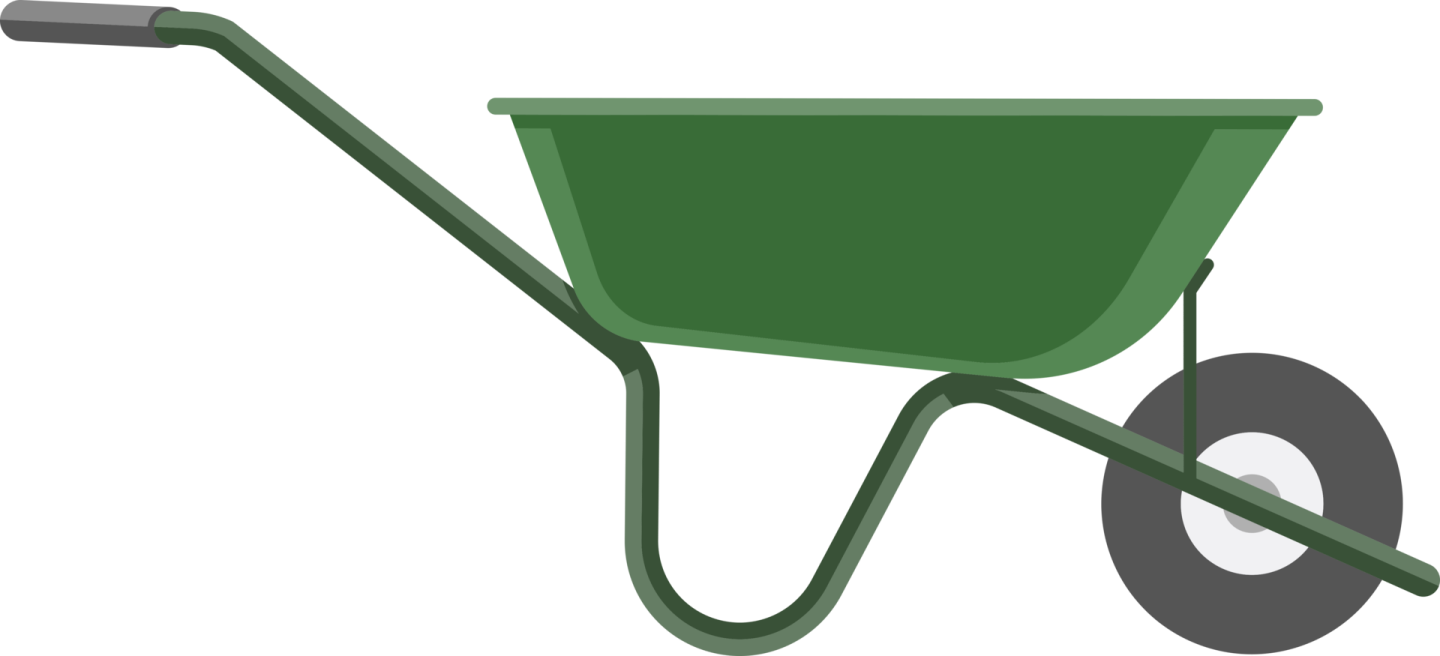 a green wheelbare with wheels