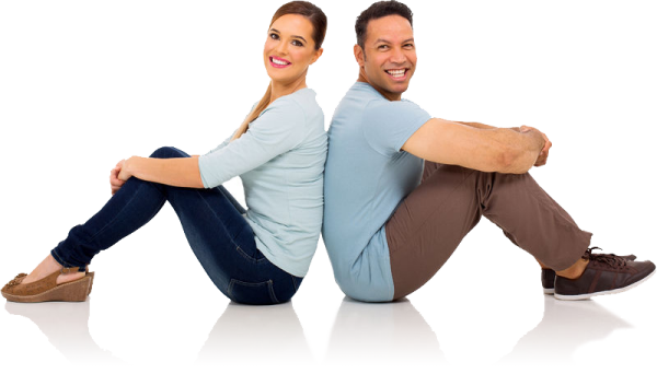 a man and woman sitting on the floor