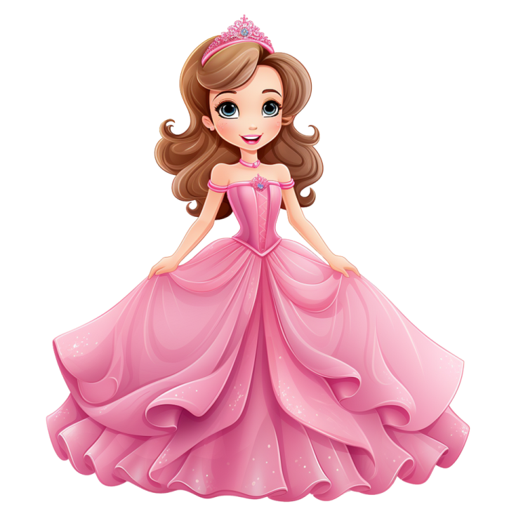 cute princess in a pink dress isolated on a white background
