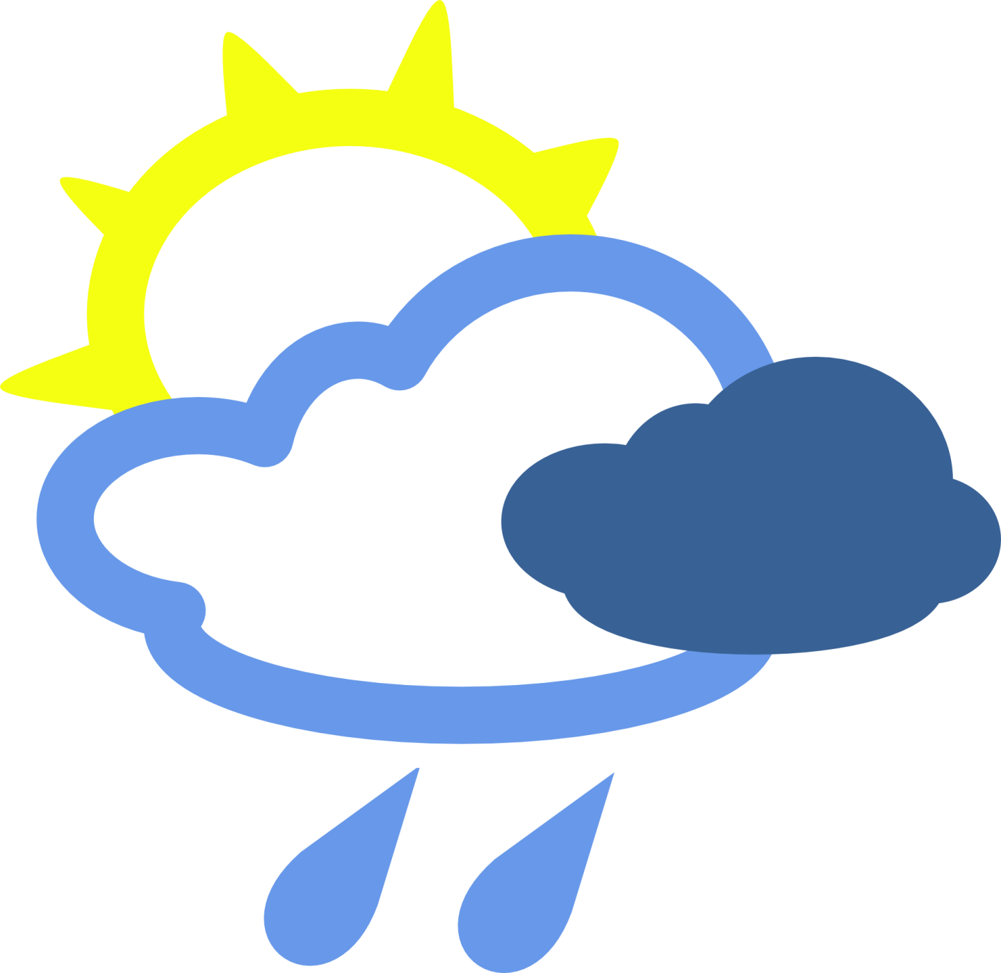 a blue and yellow cloud with a sun