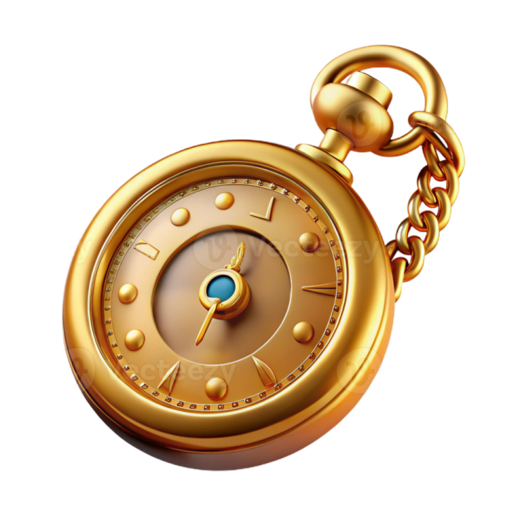 a golden pocket watch on a white background