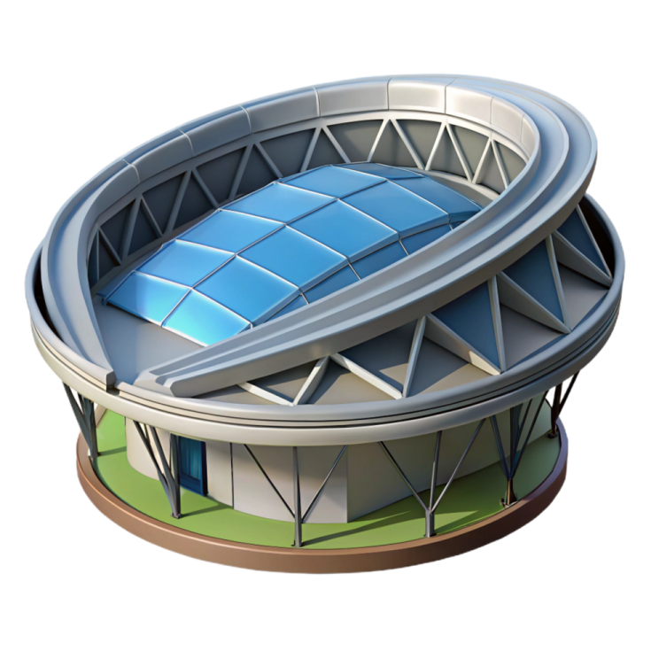 an image of a stadium with a blue roof