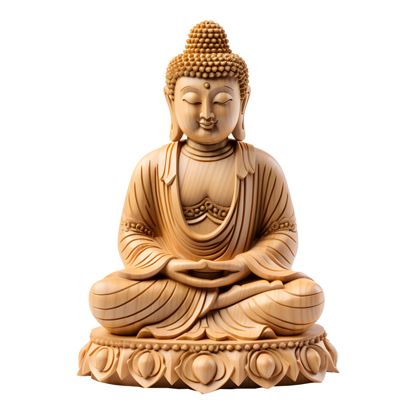 a buddha statue sitting on top of a white surface