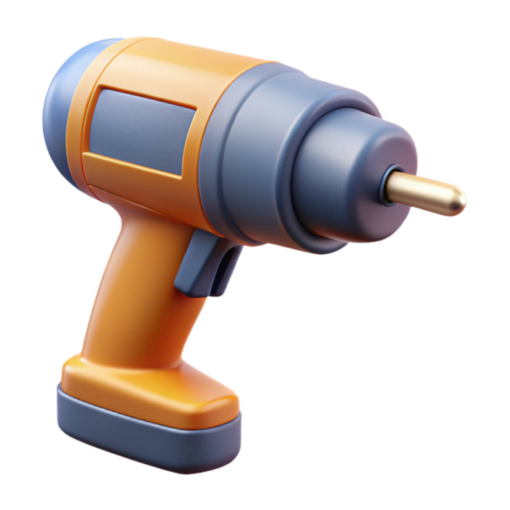 an orange and blue drill on a white background