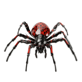 a red and black spider on white background