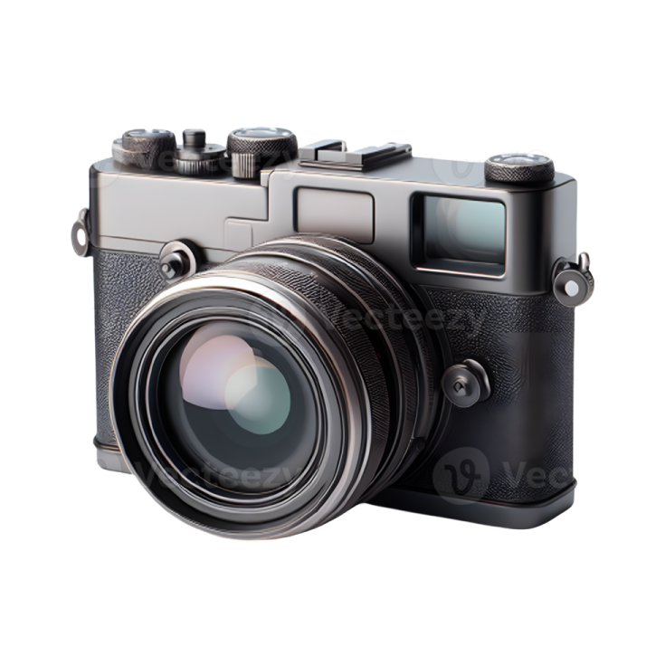 a black camera on a white background