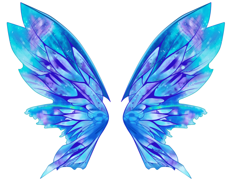 a pair of blue wings on a white background