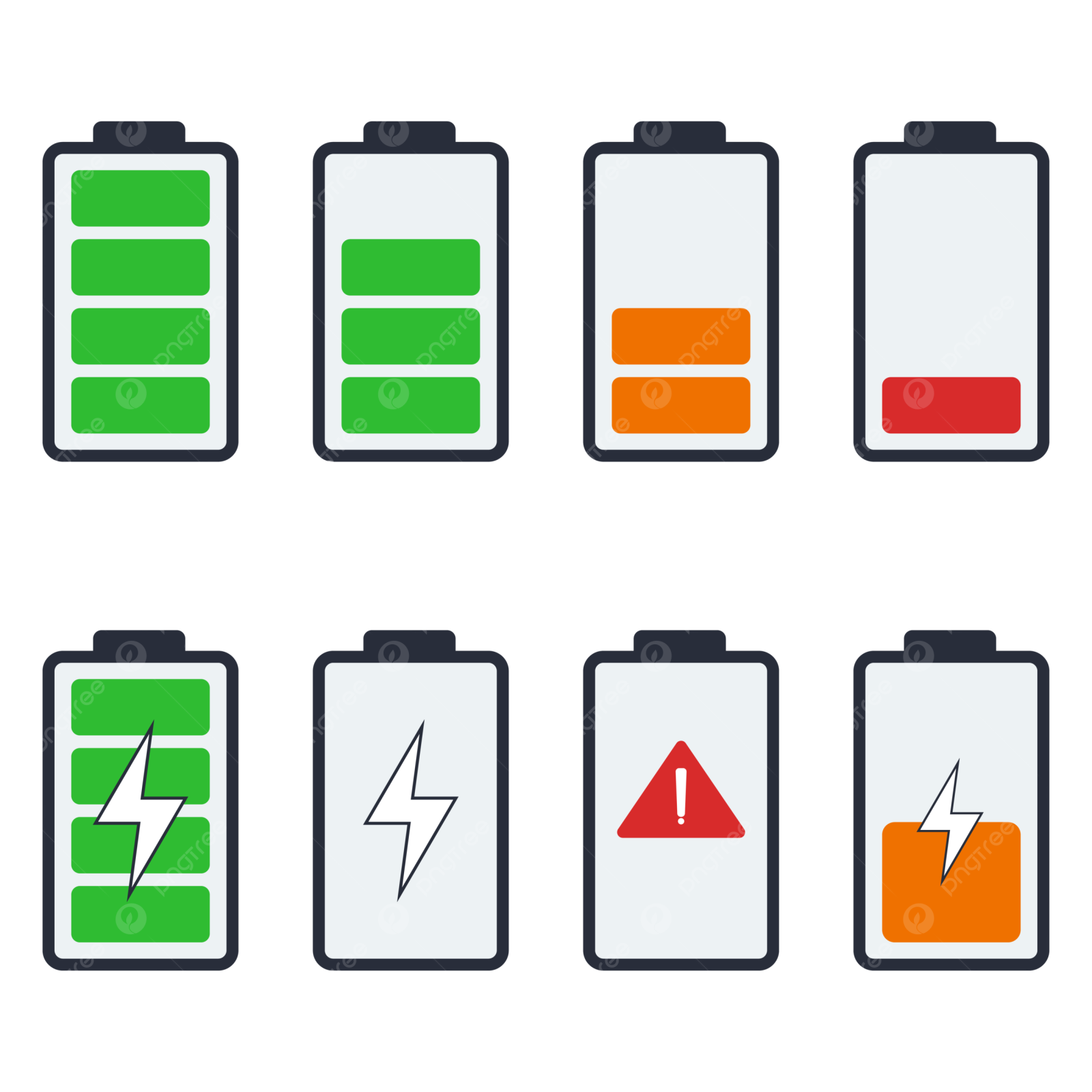 a set of battery icons in different colors