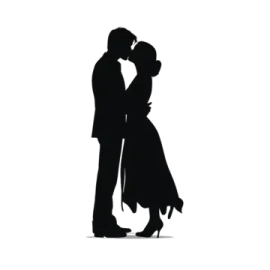 a silhouette of a man and woman kissing