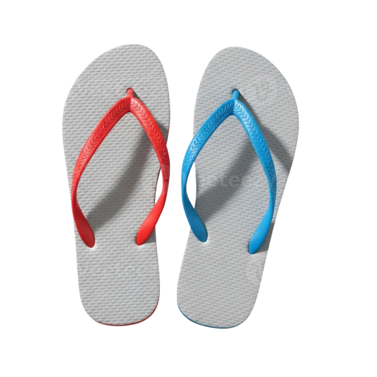 a pair of white and red flip flops