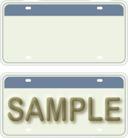 two license plates with the word sample on them
