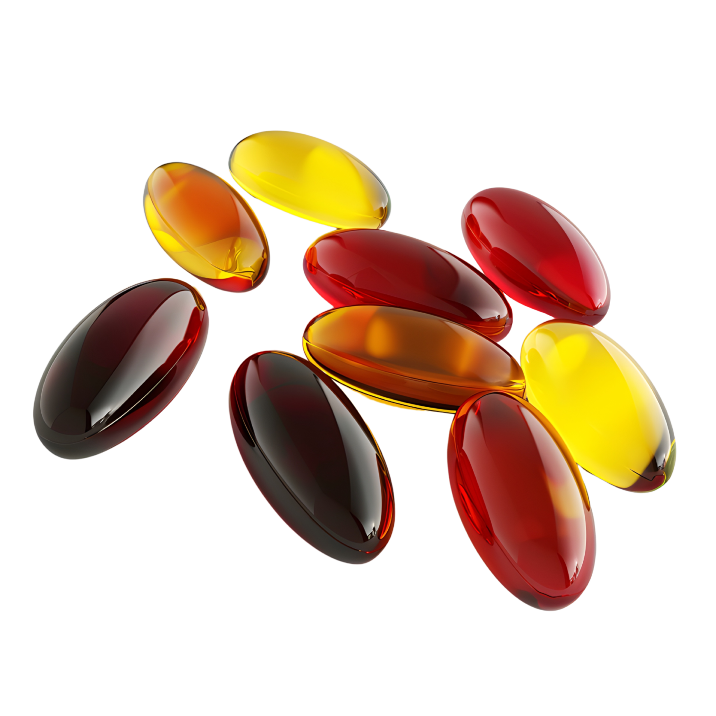 red and yellow pills on white background
