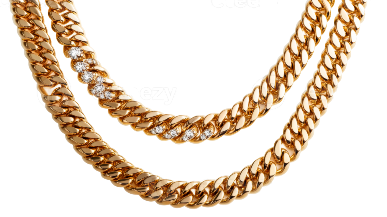 a gold chain with diamonds on it