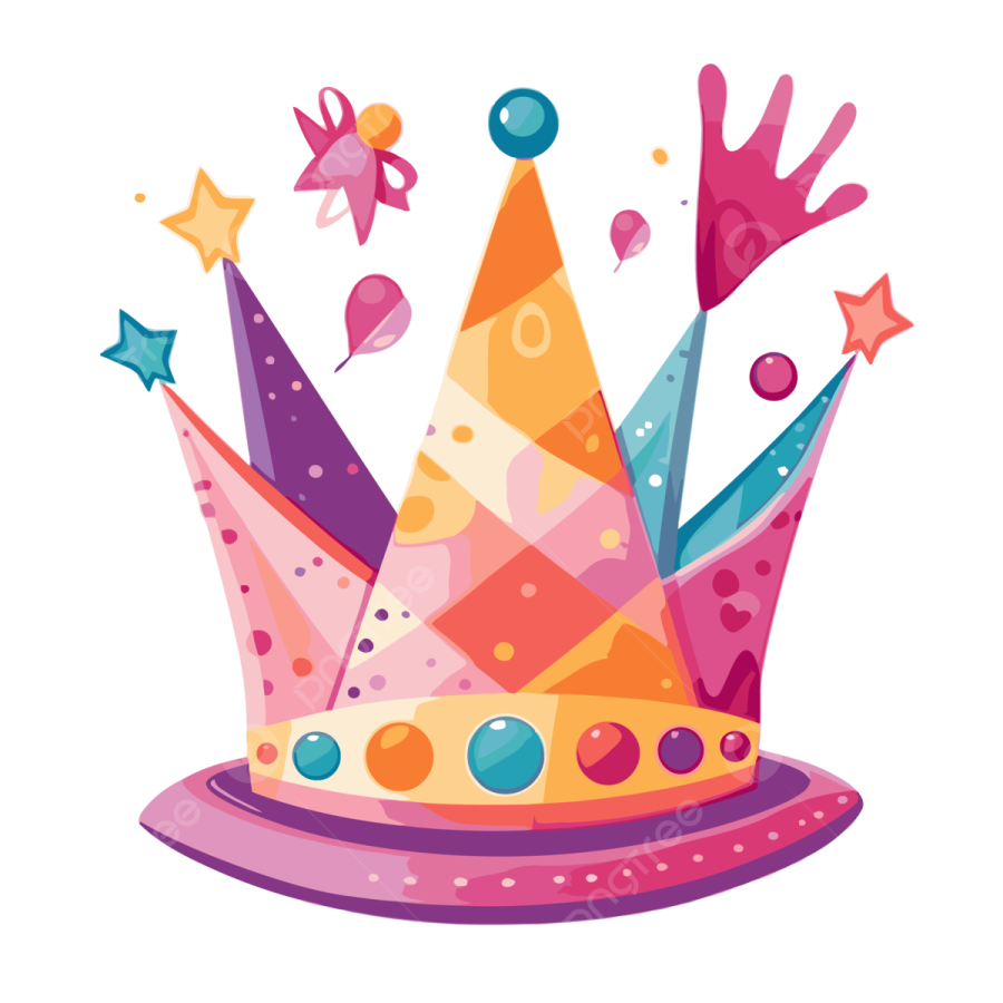 a colorful crown with stars and cons on it