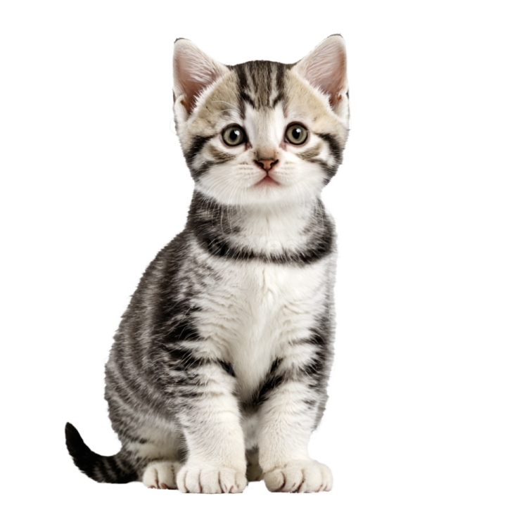 a gray and white kitten sitting on the floor