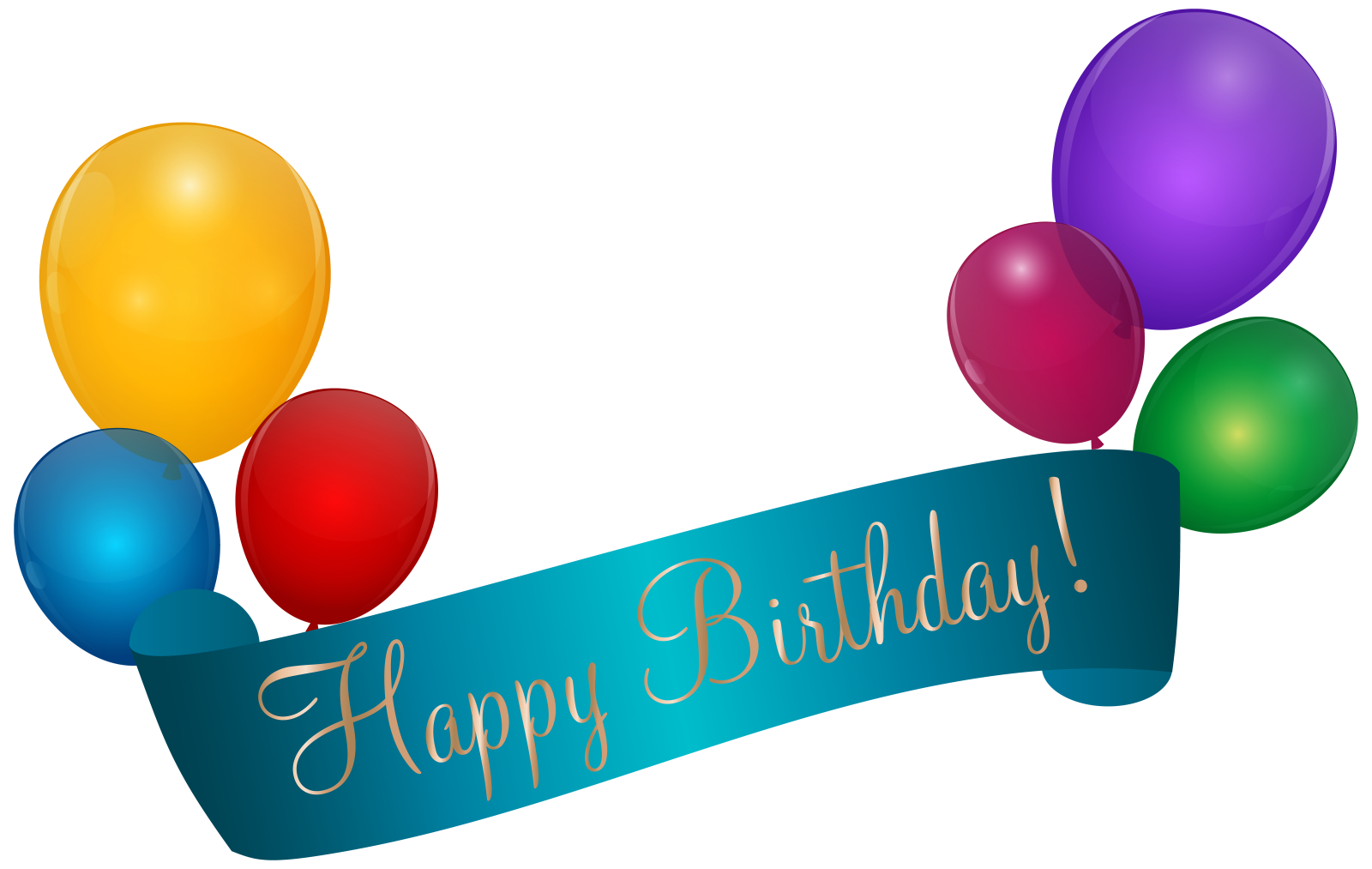 a happy birthday banner with balloons and a ribbon