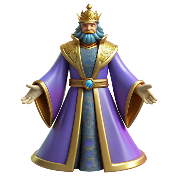 an image of a male in a purple robe and gold crown