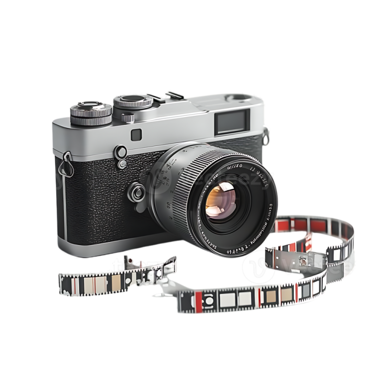 an old camera with a film strip around it