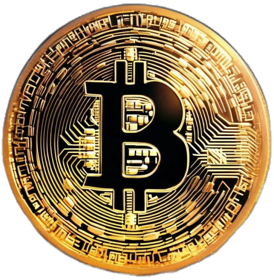 a golden bit coin on a white background