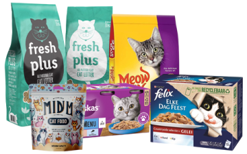 a variety of cat food products