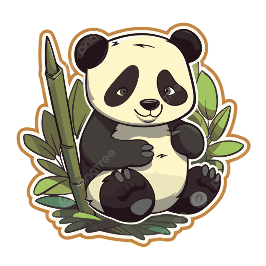 a panda bear sitting on top of bamboo leaves