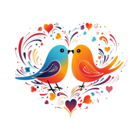 two birds in love with hearts
