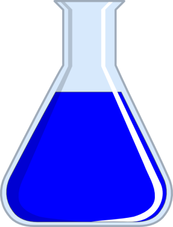 a blue beakle filled with blue liquid