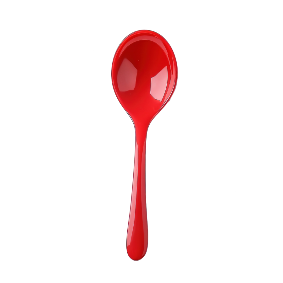 a red spoon on a white background