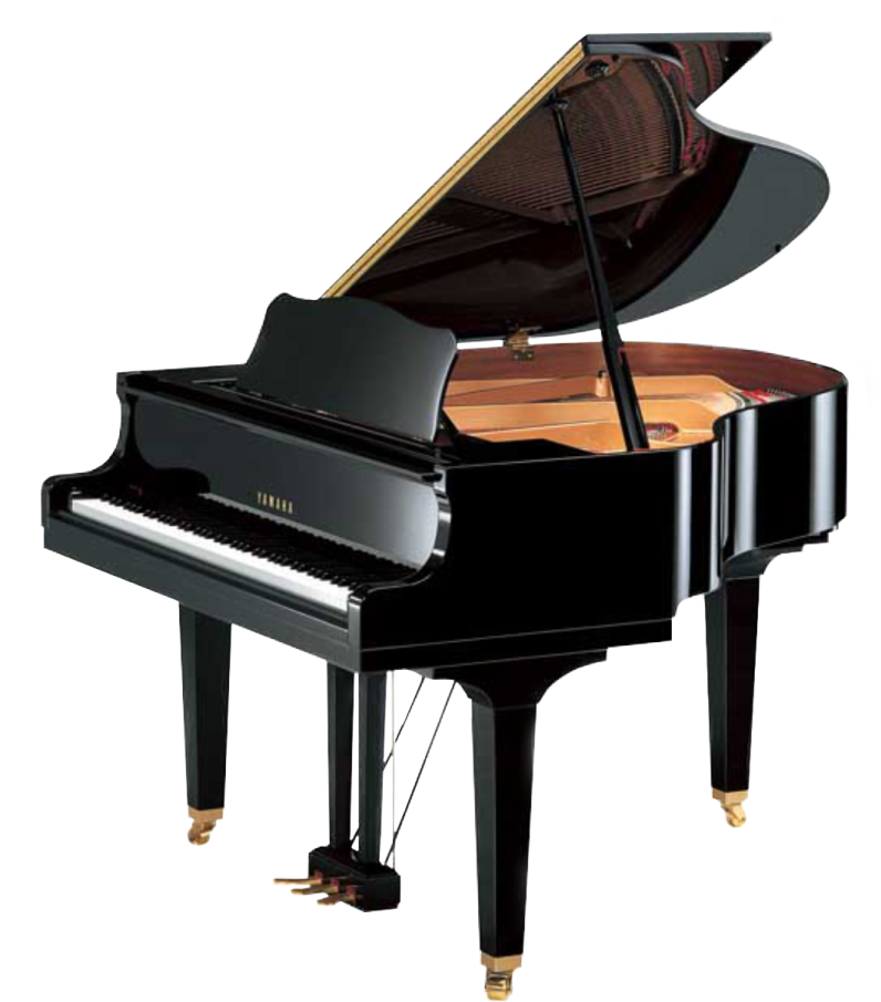 a grand piano with a black case