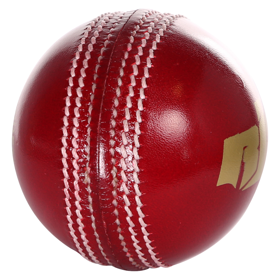 a red leather cricket ball on a white background