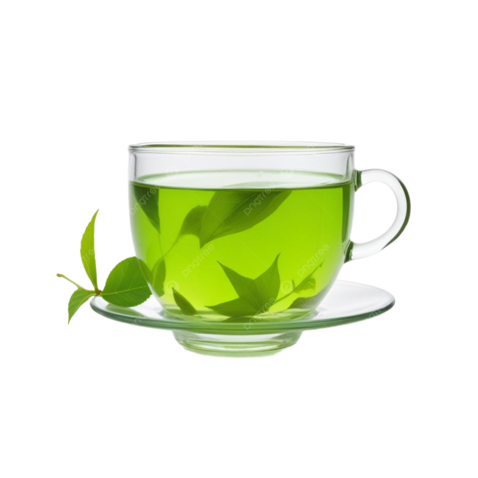 green tea in a glass cup on a white background