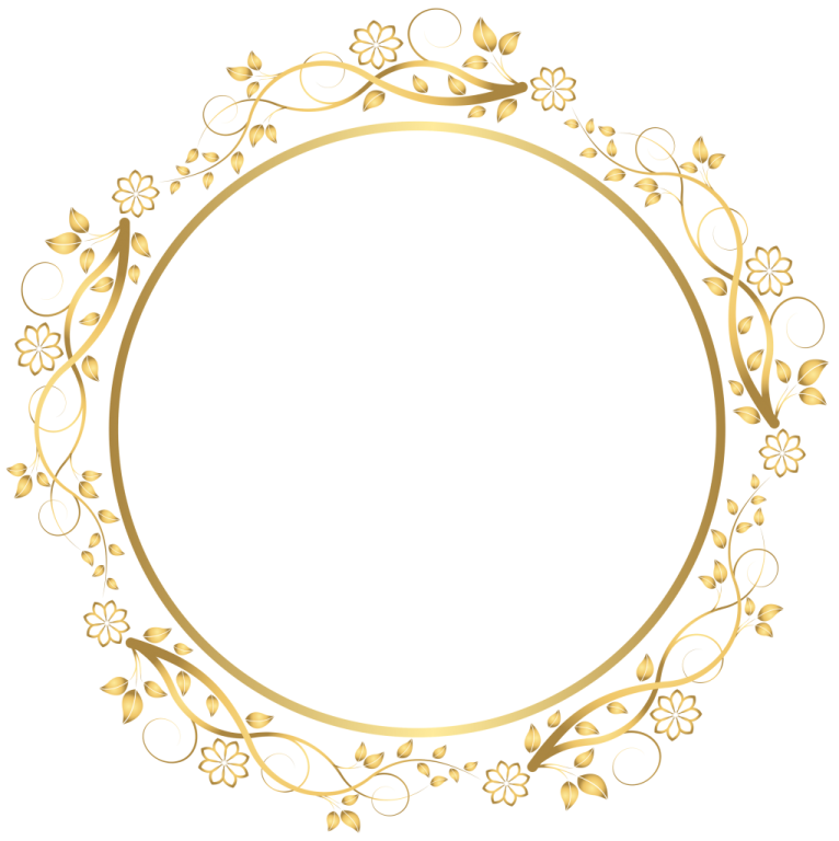 a gold circle frame with flowers and leaves