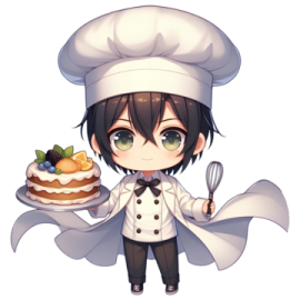 a cartoon character holding a cake with a knife
