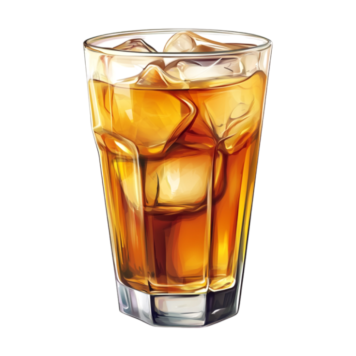 a glass of whiskey on a white background