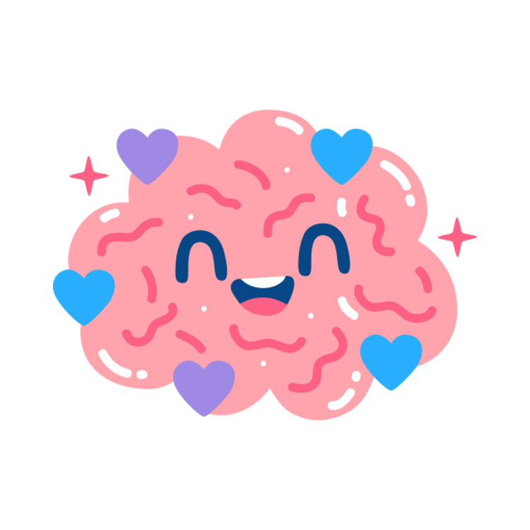 an illustration of a brain with hearts on it
