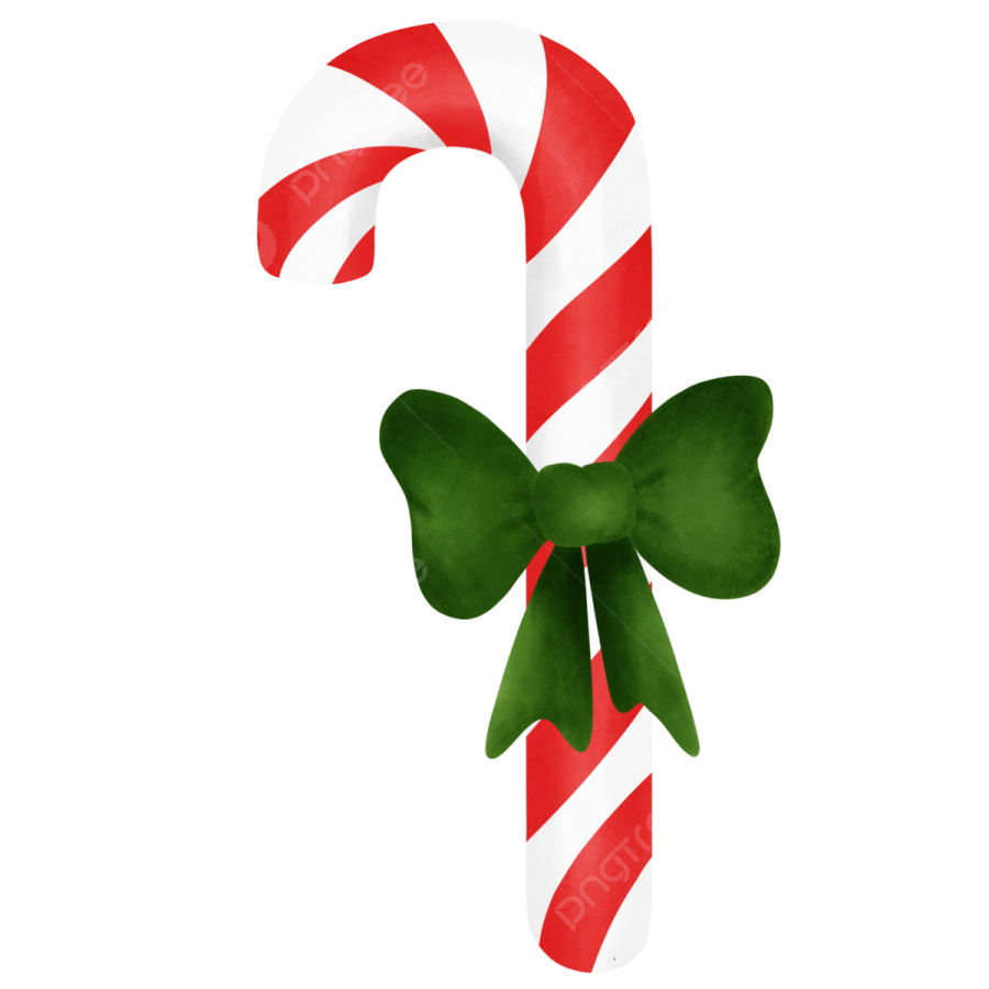 a red and white candy cane with a green bow