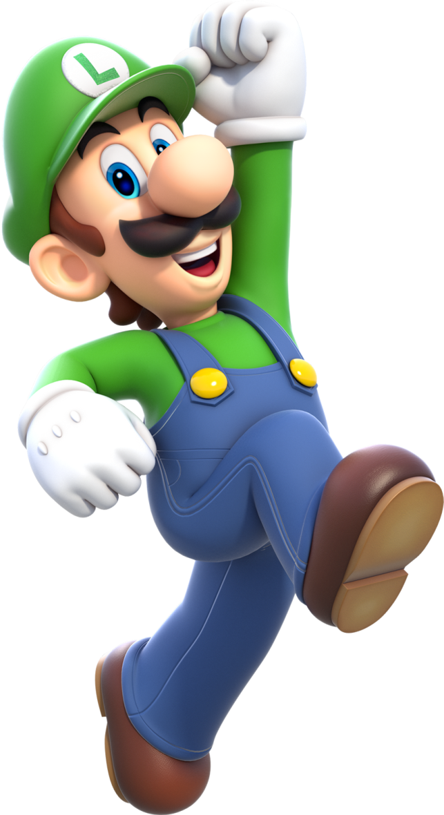 a cartoon character in a green shirt and blue overalls