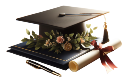 a graduation cap with flowers and a diploma