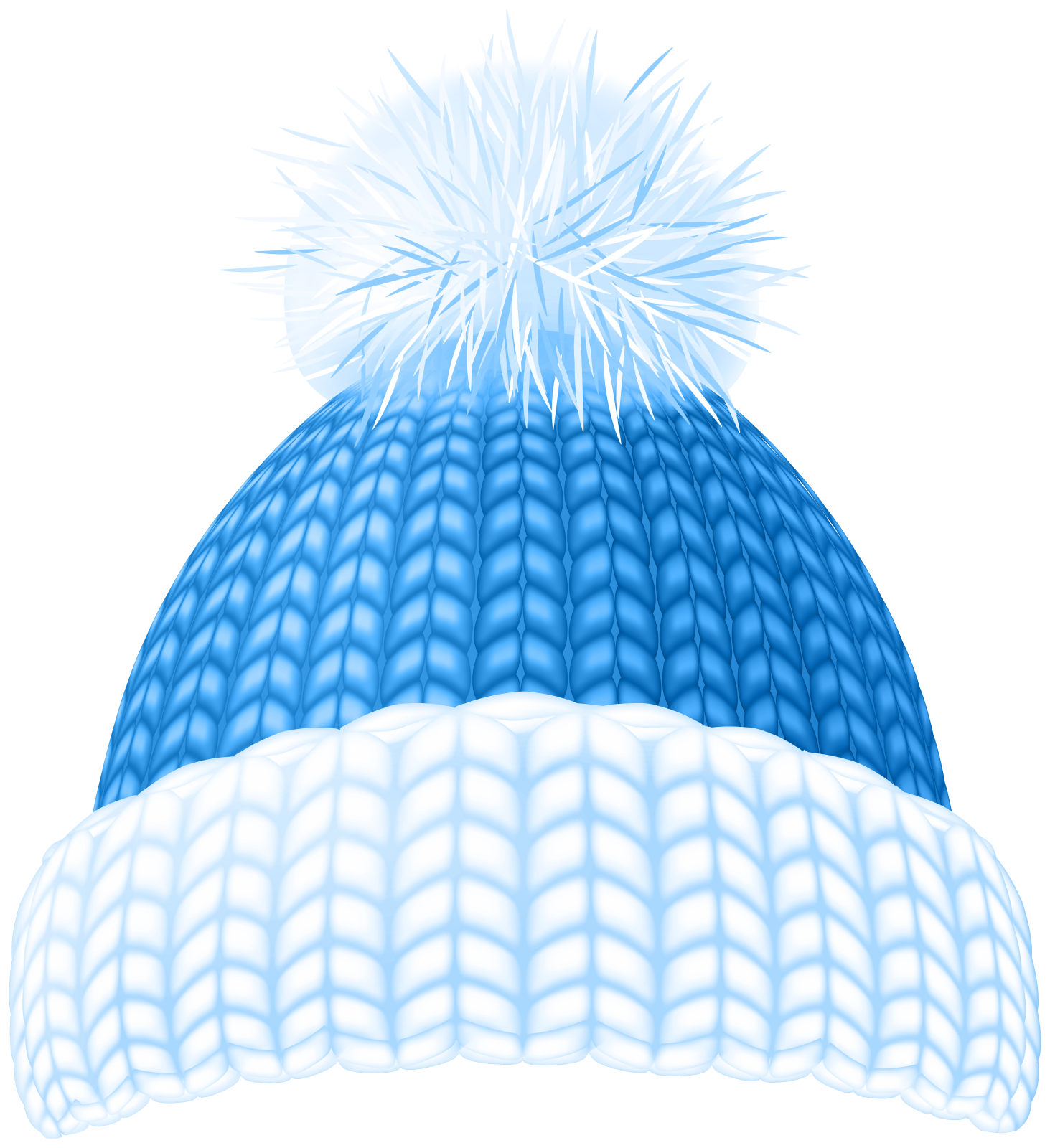 a blue and white hat with snow on top