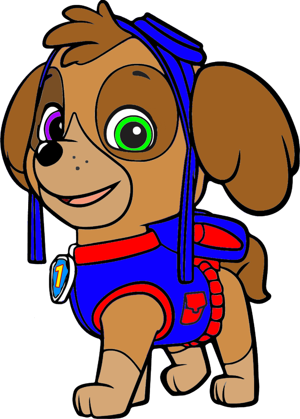 a cartoon dog with a backpack on his back