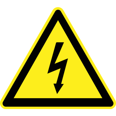 a yellow and black triangle with a lightning symbol