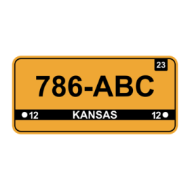 an orange license plate with the words 76 - abc kansas