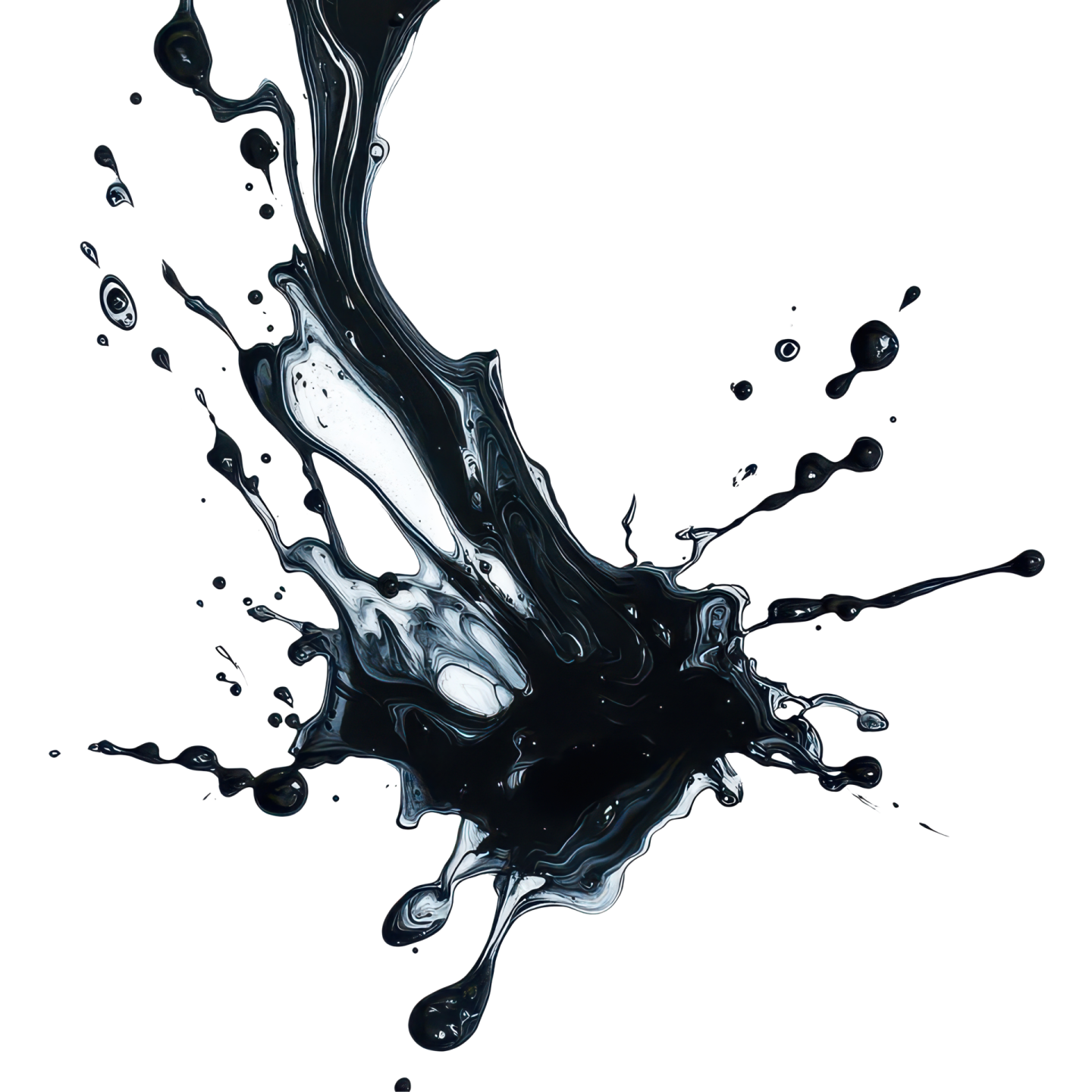 a black and white liquid splash on a white background