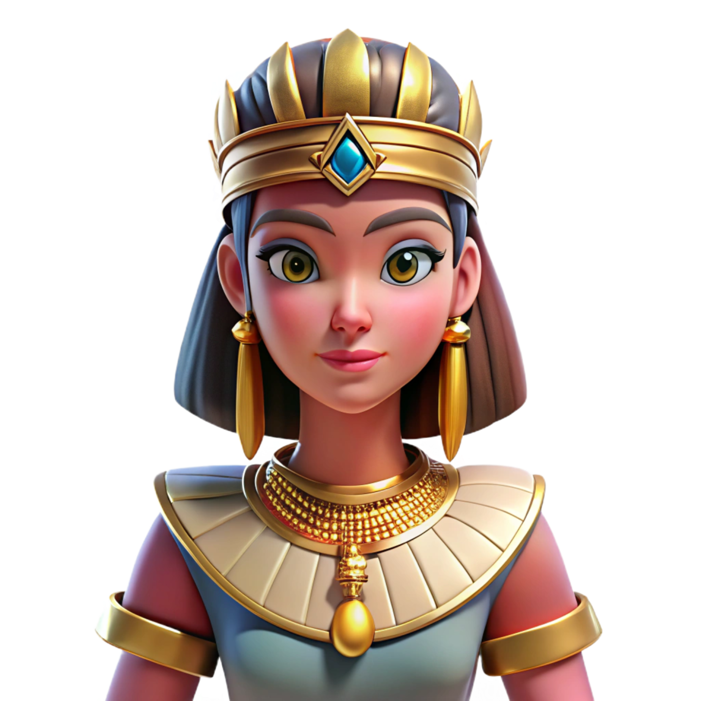 an egyptian woman in a gold and blue dress