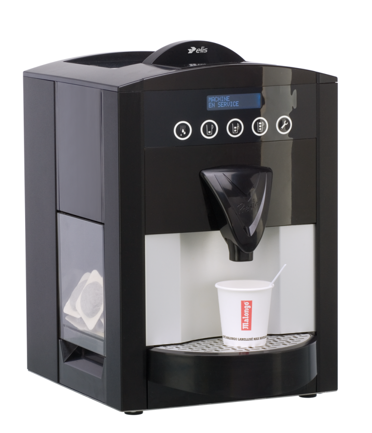 a black and white coffee machine on a white background