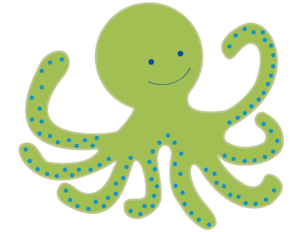 a green octopus with blue dots on its tentacles